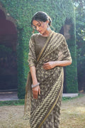 Cotton - Linen Saree Dove Grey Zari Woven Cotton Linen Saree saree online