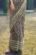 Cotton - Linen Saree Dove Grey Zari Woven Cotton Linen Saree saree online