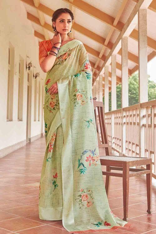 Cotton - Linen Saree Fern Green Cotton - Linen Saree saree online