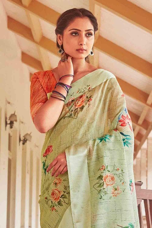 Cotton Linen Saree Fern Green Cotton Linen Saree saree online