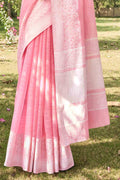 Flamingo Pink Cotton Linen Saree