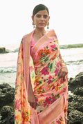 Floral Print Cotton Linen Saree