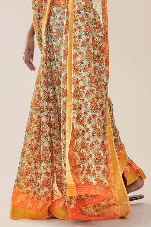 cotton linen white saree