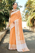 Ginger Orange Cotton Linen Saree