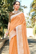 Ginger Orange Cotton Linen Saree