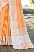 Ginger Orange Cotton Linen Saree