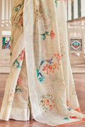 Cotton - Linen Saree Ivory White Cotton - Linen Saree saree online