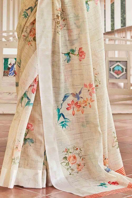 Cotton - Linen Saree Ivory White Cotton - Linen Saree saree online
