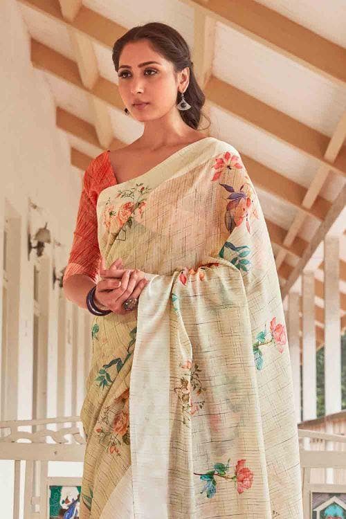 Cotton Linen Saree Ivory White Cotton Linen Saree saree online