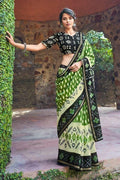 Cotton - Linen Saree Kelly Green Zari Woven Cotton Linen Saree saree online