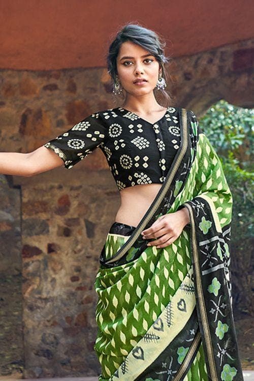Cotton Linen Saree Kelly Green Zari Woven Cotton Linen Saree saree online