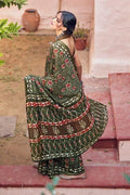 Cotton - Linen Saree Khaki Green Zari Woven Cotton Linen Saree saree online