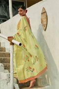 Cotton - Linen Saree Light Yellow Green Cotton - Linen Saree saree online