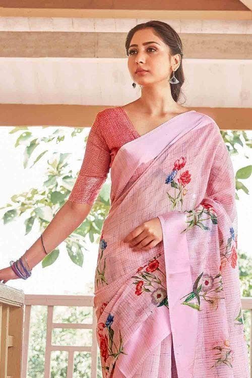 Cotton Linen Saree Lipgloss Pink Cotton Linen Saree saree online