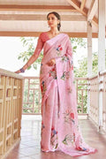 Cotton - Linen Saree Lipgloss Pink Cotton - Linen Saree saree online