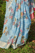 Cotton - Linen Saree Maya Blue Cotton - Linen Saree saree online