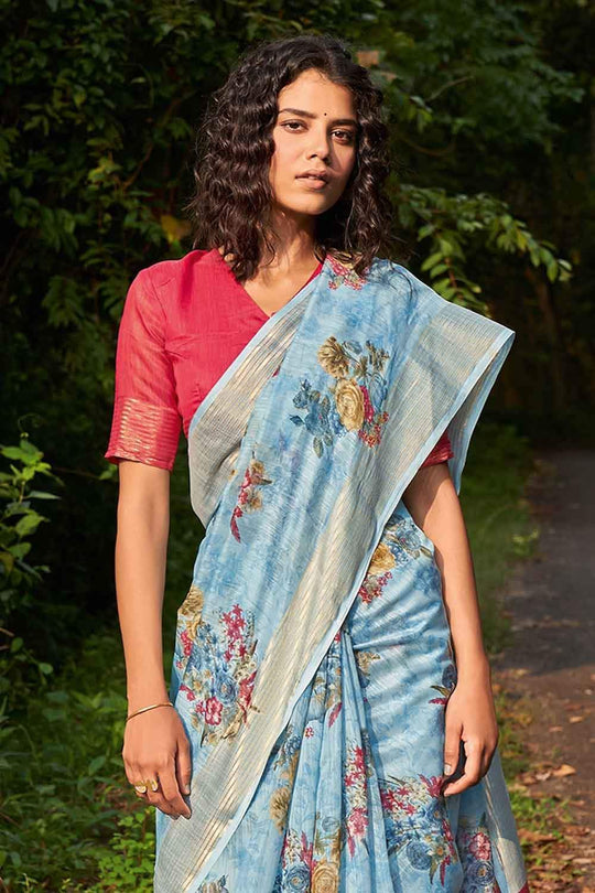 Cotton Linen Saree Maya Blue Cotton Linen Saree saree online