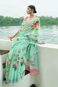 Cotton Linen Saree Mint Green Digital Printed Cotton Linen Saree saree online