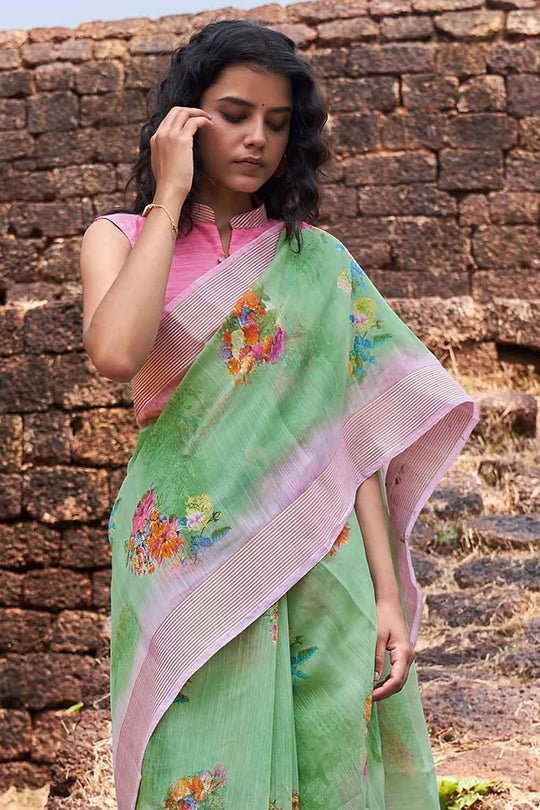 Cotton Linen Saree Moss Green Cotton Linen Saree saree online