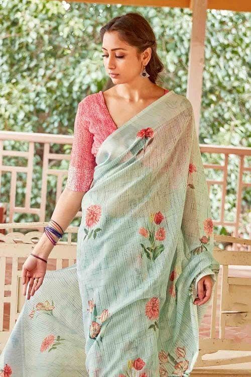 Cotton Linen Saree Moss Green Cotton Linen Saree saree online