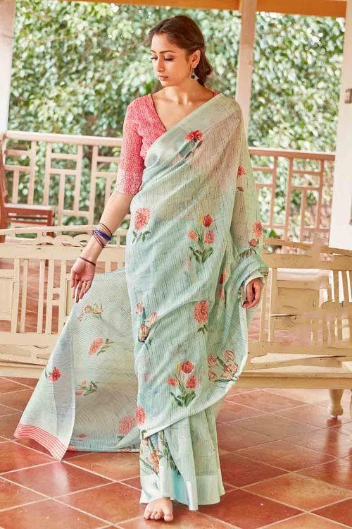 Cotton - Linen Saree Moss Green Cotton - Linen Saree saree online