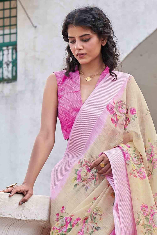 Cotton Linen Saree Off White Cotton Linen Saree saree online
