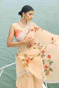 Cotton Linen Saree Orange Peach Digital Printed Cotton Linen Saree saree online