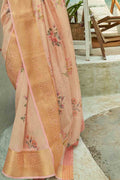 Orange Sherbet Cotton Linen Blend Saree