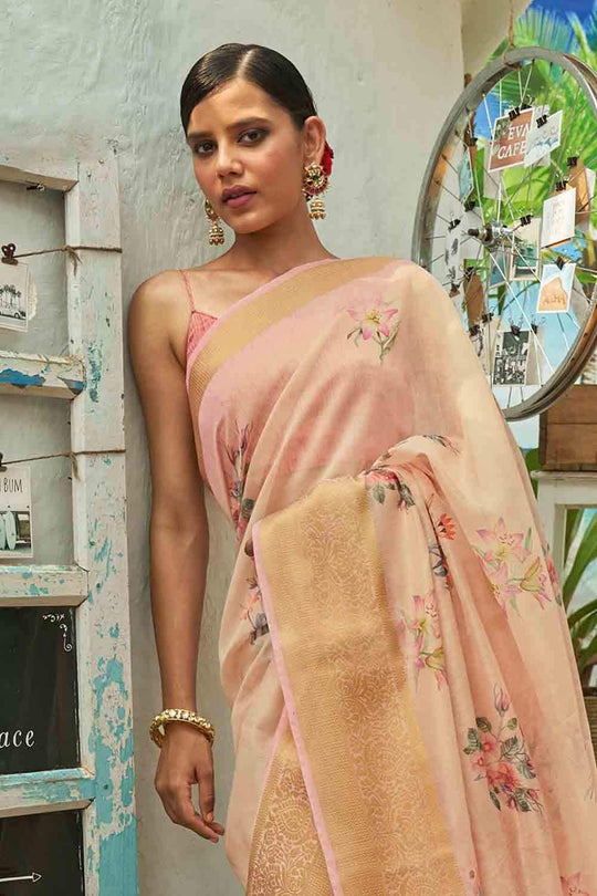 Orange Sherbet Cotton Linen Blend Saree