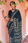 Cotton Linen Saree Oxford Blue Zari Woven Cotton Linen Saree saree online