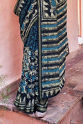 Cotton - Linen Saree Oxford Blue Zari Woven Cotton Linen Saree saree online