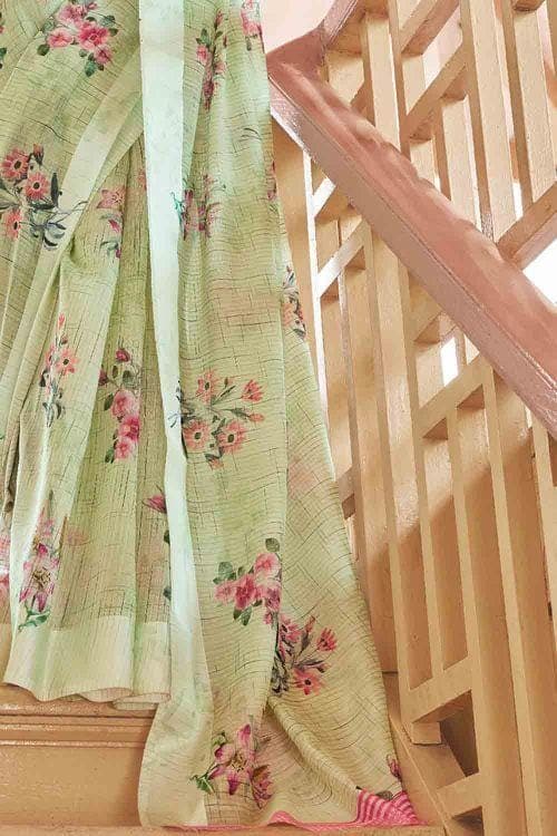 Cotton - Linen Saree Pastel Green Cotton - Linen Saree saree online