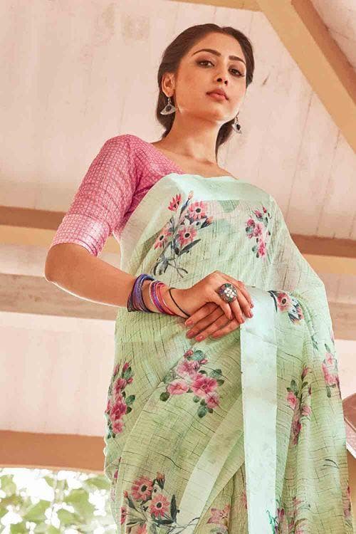 Cotton Linen Saree Pastel Green Cotton Linen Saree saree online