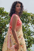 Peach Yellow Cotton Linen Saree