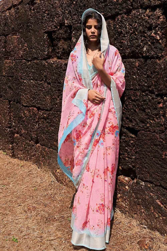 Cotton - Linen Saree Petunia Pink Cotton - Linen Saree saree online
