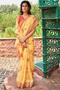 yellow linen saree