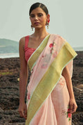 Cotton Linen Saree Pink Lace Cotton Linen Saree saree online