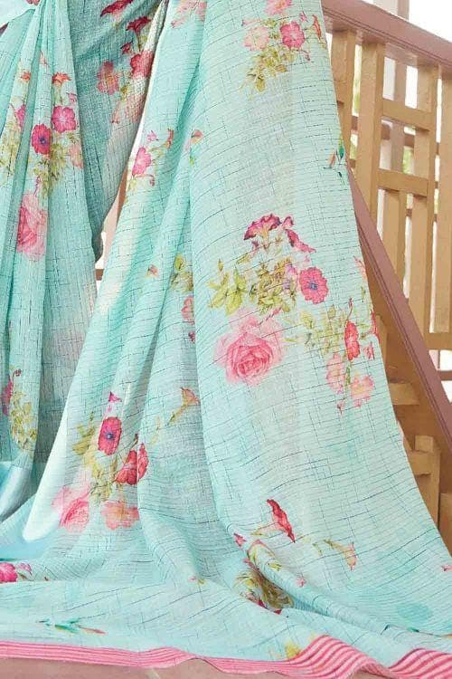 Cotton - Linen Saree Powder Blue Cotton - Linen Saree saree online