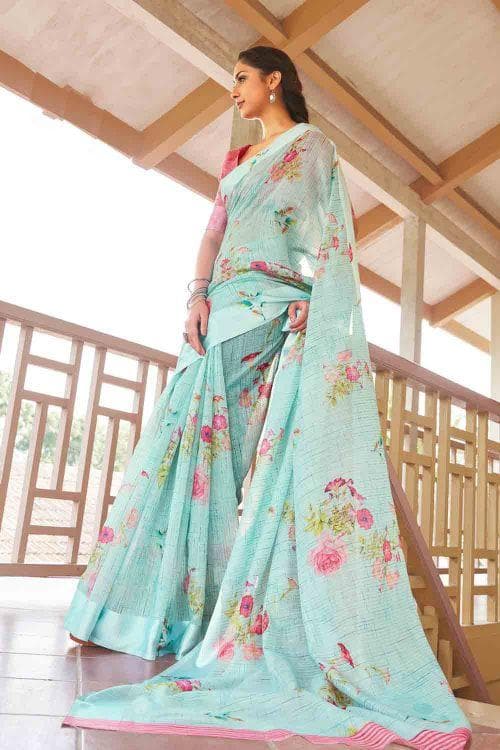 Cotton - Linen Saree Powder Blue Cotton - Linen Saree saree online