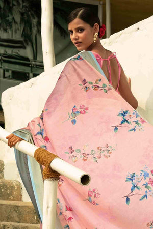 Powder Pink Cotton Linen Blend Saree