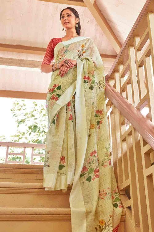 Cotton - Linen Saree Sage Green Cotton - Linen Saree saree online