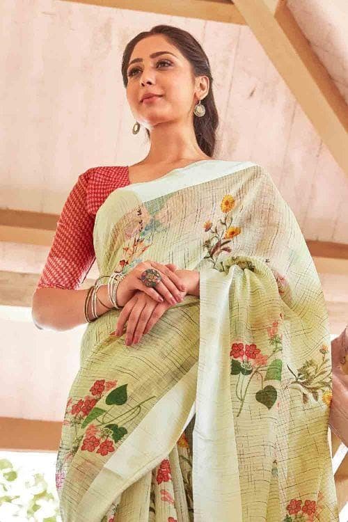 Cotton Linen Saree Sage Green Cotton Linen Saree saree online