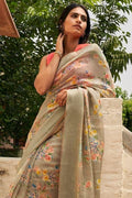 sage linen saree