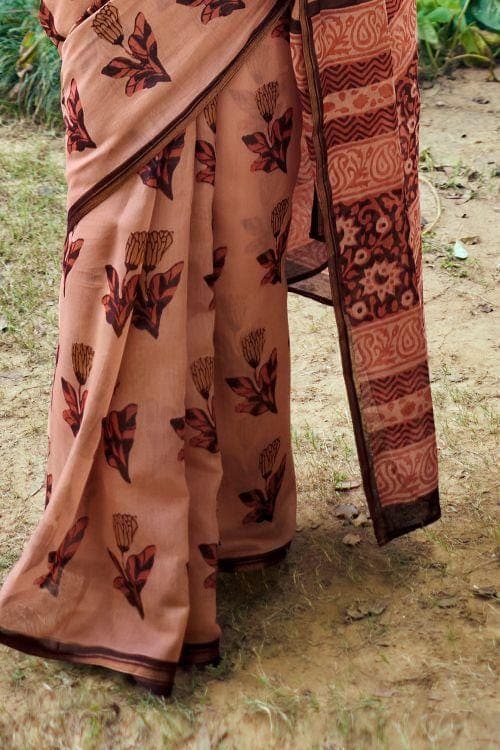 Cotton - Linen Saree Salmon Orange Zari Woven Cotton Linen Saree saree online