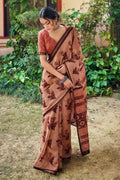 Cotton - Linen Saree Salmon Orange Zari Woven Cotton Linen Saree saree online