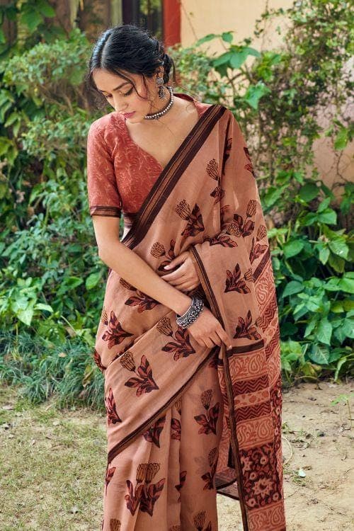 Cotton Linen Saree Salmon Orange Zari Woven Cotton Linen Saree saree online