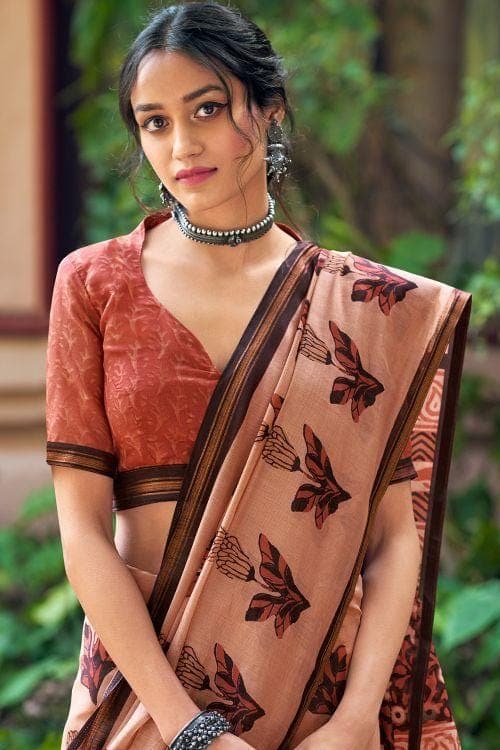 Cotton - Linen Saree Salmon Orange Zari Woven Cotton Linen Saree saree online