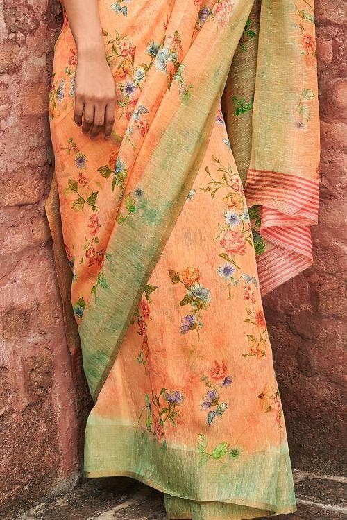 orange linen saree online 