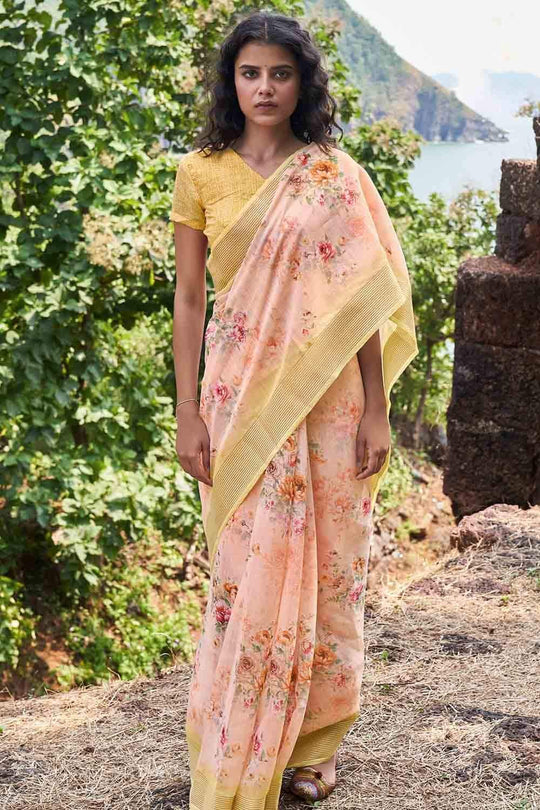 Soap Orange Cotton Linen Blend Saree
