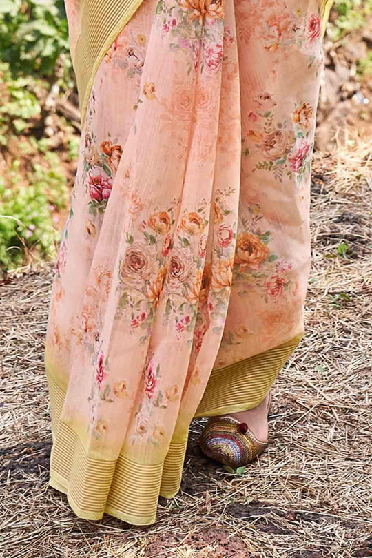 Soap Orange Cotton Linen Blend Saree